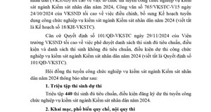 Thông báo về việc triệu tập thí sinh dự thi kỳ thi tuyển công chức nghiệp vụ kiểm sát ngành Kiểm sát nhân dân năm 2024